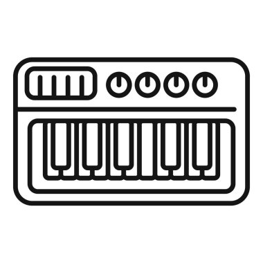 Simgeler ve müzikle ilgili tasarımlar için uygun bir piyano klavyesinin basit siyah ve beyaz vektör ana hatlı çizimi