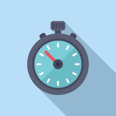 Gölgeli klasik bir kronometrenin düz tasarım çizimi, yumuşak mavi arka planda zaman yönetimini gösteriyor