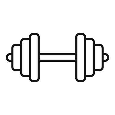 Minimalist siyah ana hatlı dambıl simgesi, fitness, güç ve spor aletleri için izole vektör çizimi, egzersiz ve egzersiz için mükemmel.
