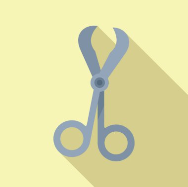 Sarı arkaplanda, gölgeli çelik makasın basit bir çizimi.