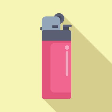 Düz tasarım vektör grafiği, gölgeli pembe bir çakmak, sarı bir arkaplanda izole edilmiş.