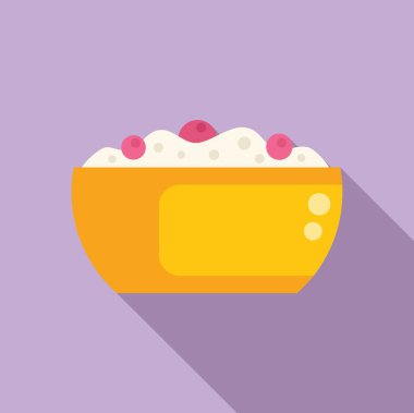 Mor arka planda böğürtlenli kahvaltı gevreği kasesinin canlı bir çizimi