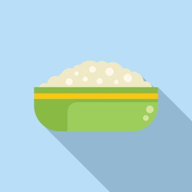 Düz dizayn edilmiş, mavi arka planda uzun bir gölgesi olan pirinç kasesinin simgesi