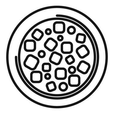 Üzerinde çeşitli malzemeler olan basit siyah-beyaz bir pizza çizgisi.