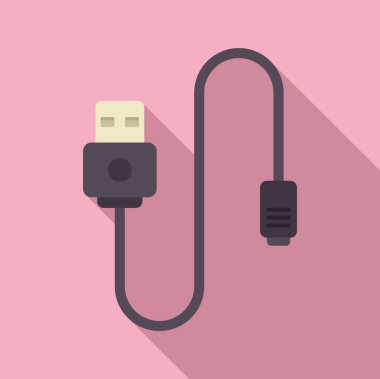 Pembe arka planda gölgesi olan bir USB kablosunun minimalist çizimi