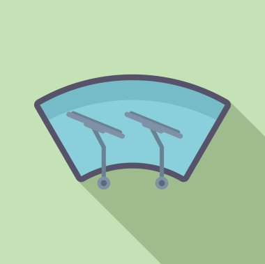 Otomobil bakımı ve çevre koruma için düz bir tasarım ve vektör grafiği içeren pastel arka planı olan bir arabanın ön cam sileceklerinin renkli çizimi