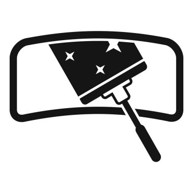 Basit tasarım ve düz grafikle ikonik siyah beyaz silecek vektör çizimi. Yağmurlu havalarda araba camında temizlik ve görünürlük sağlama ekipmanlarını temsil etmek