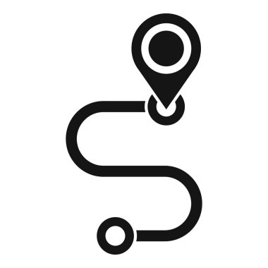 Bir konum işaretleyicisi ile bir dolambaçlı rota siyah ve beyaz çizim