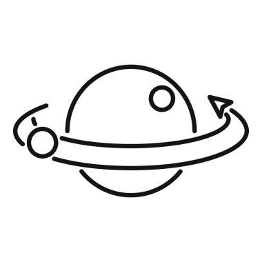 Çevreleyen halkası ve yörüngesinde dönen uydusu olan biçimlendirilmiş bir gezegenin minimalist vektör çizimi