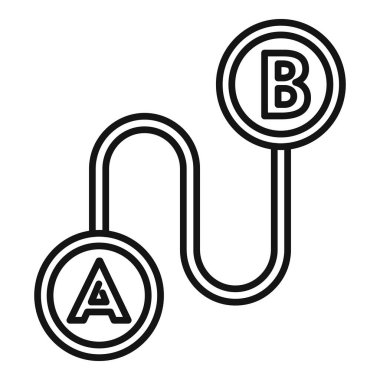 Simple line icon featuring two points labeled a and b connected by a path, representing a journey or process clipart