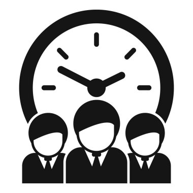 Düzenleme, üretkenlik ve iş hayatı dengesi illüstrasyonunda saat, insan ve takım çalışması ile verimli iş zamanı yönetimi simgesi