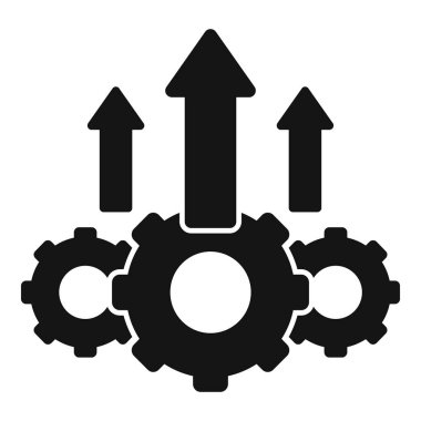 İlerlemeyi veya iş akışını temsil eden yukarı doğru okları olan basit siyah dişli simgesi