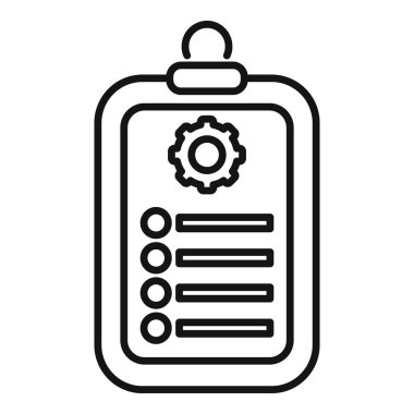 Vites simgesi içeren bir pano kontrol listesinin siyah ve beyaz vektör çizimi, ayarları veya iş akışı optimizasyonunu sembolize eder