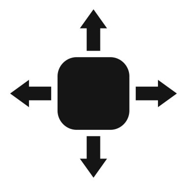 Merkezi bir kareden dışarı bakan, beyaz arkaplanda izole edilmiş dört siyah oktan oluşan grafik simgesi