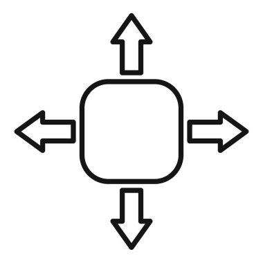 Bir karenin siyah çizgi simgesi yukarı, aşağı, sola ve sağa bakan dört yönlü okları