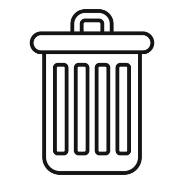 Çöp kutusu simgesinin basit siyah-beyaz çizgisi çizimi, web ve yazdırma için uygun
