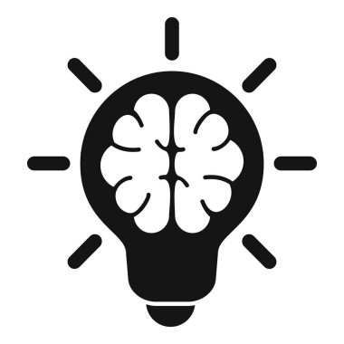 Bir ampulle beyni harmanlayan, yenilik ve zekayı temsil eden yaratıcı siyah ve beyaz bir sembol.