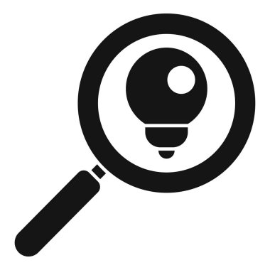 Bir ampul sembolünün üzerine yerleştirilmiş bir büyüteç içeren siyah ve beyaz görüntü