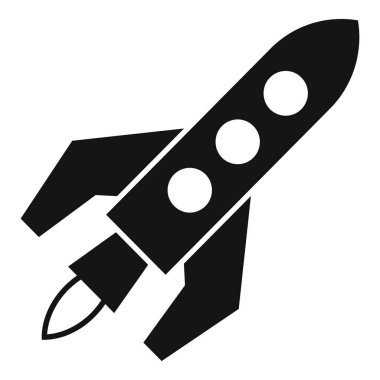 Uzay keşfi, yenilik ve seyahati temsil eden stilize edilmiş bir roketin siyah ve beyaz grafiği