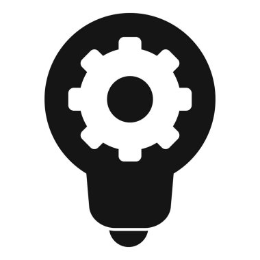 Bir ampulün siyah ve beyaz simgesi, yenilik ve fikir üretimini sembolize eden bir dişli ile birleştirilmiş.