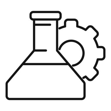 Konik şişenin siyah çizgi simgesi, bilimsel araştırmaları ve endüstriyel kimyayı sembolize eden bir dişli ile birleştirilmiş.
