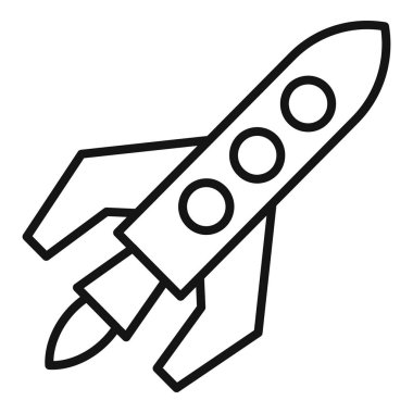 Tarzlı bir roketin siyah beyaz çizgi sanatı, çeşitli tasarım projeleri için uygundur.