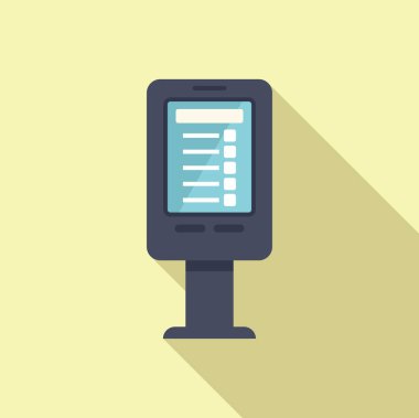 Etkileşimli bir dijital kioskun gölgeli düz vektör çizimi