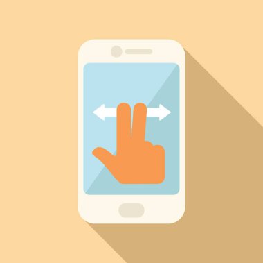 Akıllı telefon uygulaması, teknoloji ve aygıt navigasyonunda kullanıcı arayüzü için el ve dijital etkileşim ile düz vektör tasarımında modern dokunmatik ekranlı hareketin tasviri