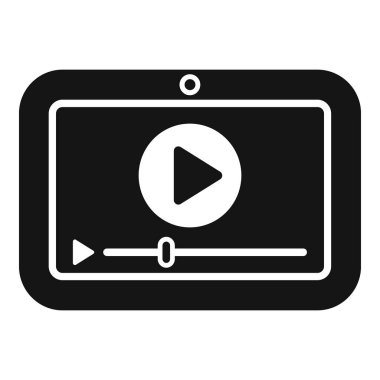 Web, uygulamalar ve multimedya içeriği için uygun, siyah ve beyaz düz tasarımı olan tablet için modern bir video oynatıcı arayüzü simgesinin vektör çizimi