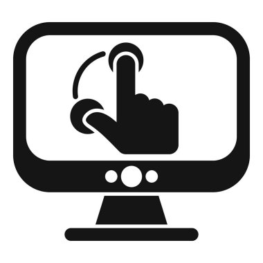 Dokunmatik ekran teknolojisini sembolize eden, bilgisayar ekranına dokunan bir elin vektör çizimi