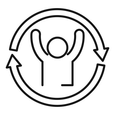 A linear vector icon featuring a person with arms raised inside a circular arrow clipart