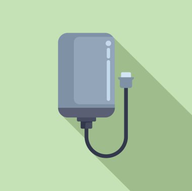 Gölgeli bir elektrikli su ısıtıcısının modern vektör çizimi, yeşil arka planda düz tasarım tarzı