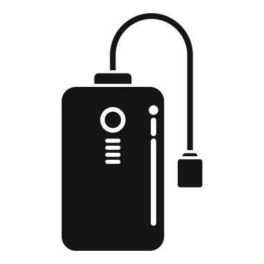 Bir güç bankası simgesinin vektör illüstrasyonu, siyah bir siluette bir usb kablosu içerir.