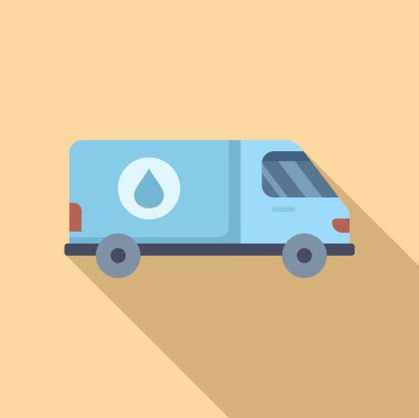 Sıcak bej arka planda mavi bir su dağıtım aracının düz vektör çizimi