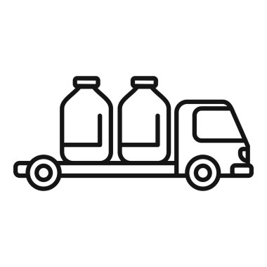 Lojistik kavramlar için uygun iki büyük süt şişesi taşıyan bir teslimat kamyonunun çizgili sanat vektör çizimi