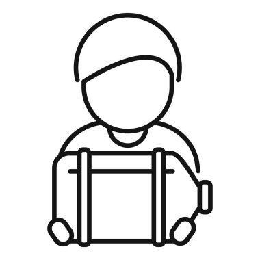 Bir kitap okumaya kendini kaptırmış, beyaz üzerine izole edilmiş bir insanın basit siyah beyaz çizgisi.