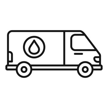 İkonik siyah çizgili, yanında su damlası sembolü olan sıvı teslimat aracının çizimi.