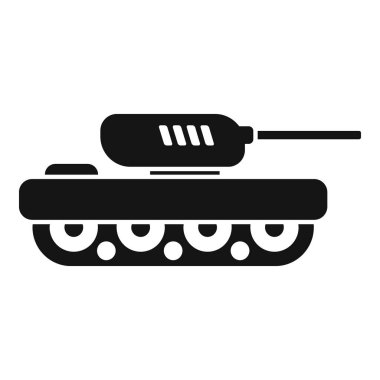 Temiz, minimalist siyah siluet tarzında beyaz arkaplanda bir tankın grafik simgesi