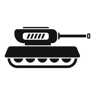 Beyaz arka planda izole edilmiş siyah bir askeri tankın minimalist vektör gösterimi