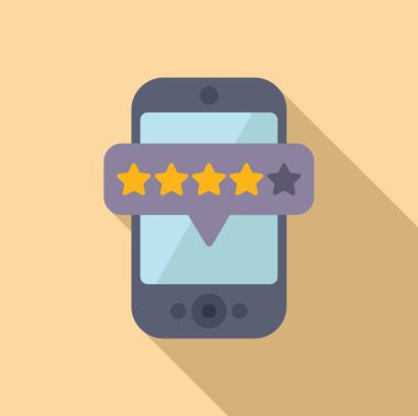 Bir cep telefonunun düz tasarım vektörü beş yıldızlı gözden geçirme oranını bir eksik ile gösteriyor