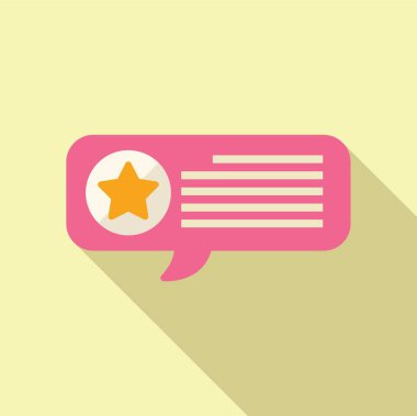 Yıldızlı bir sohbet baloncuğunun düz tasarım simgesi, pastel sarı arka planda ince bir gölge bırakıyor.