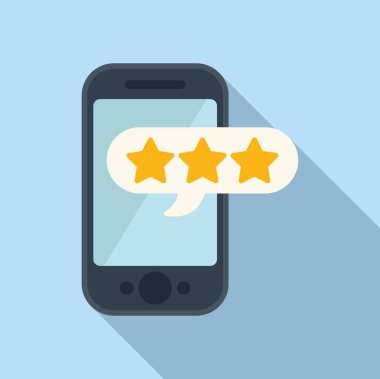 Ekranda üç yıldızlı bir reyting gösteren akıllı telefonun düz tasarım vektörü, eleştiriler için konsept