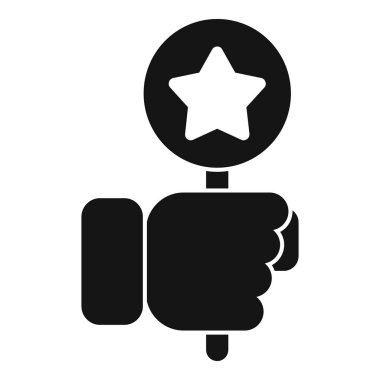 Grafik simgesi, bir eli yıldız şeklindeki bir balonu basit siyah beyaz bir siluetle tutarken gösteriyor.