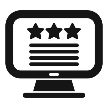 Bilgisayar ekranında üç yıldızlı bir müşteri değerlendirmesini temsil eden siyah ve beyaz vektör simgesi