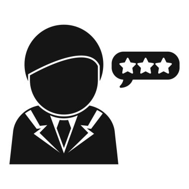 Yıldız reytingleri de dahil olmak üzere konuşma balonu olan bir kişinin siyah ve beyaz vektörü,