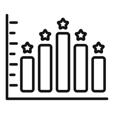 Çubuğun tepesinde yıldız reytingleri olan bir çubuk çizelgesinin siyah ve beyaz çizimi