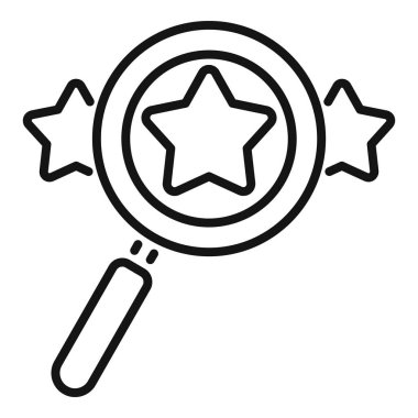 Bir yıldızı inceleyen bir büyüteçin vektör grafiği, eleştiriyi simgeler veya kaliteyi arar