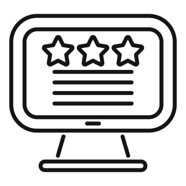 Değerlendirmeler ve geri bildirim kavramları için uygun bir üç yıldızlı derecelendirme gösteren bir bilgisayar ekranının satır resim simgesi