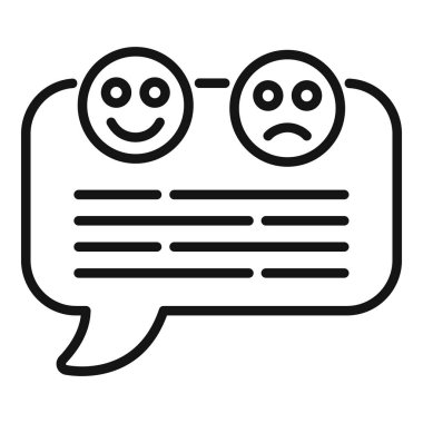 Mutlu ve üzgün gülümsemeli bir müşteri geri bildirim iletisinin vektör simgesi çizimi