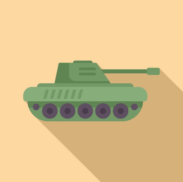 Flat design illustration of a green cartoon military tank on a simple beige backdrop
